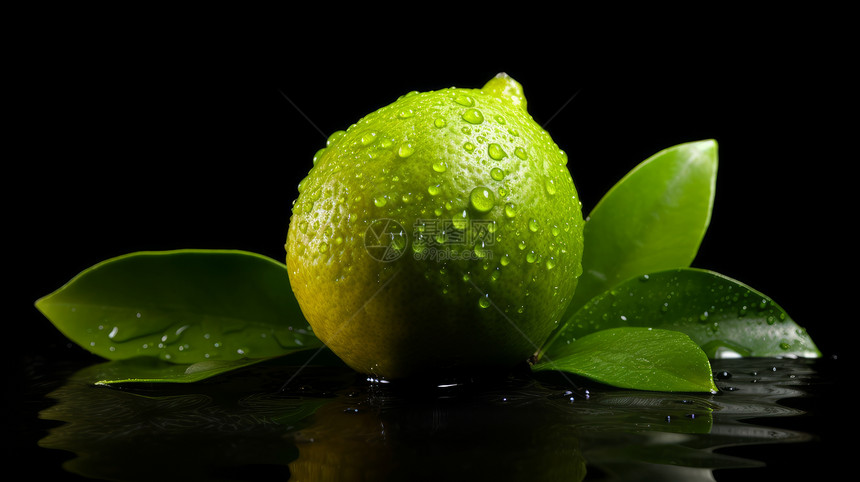 新鲜带水珠的绿柠檬图片