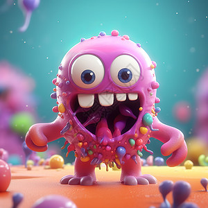 卡通紫色章鱼可爱化的小病毒细菌医疗生物插画