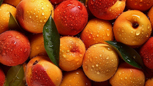 好吃水果黄桃满是水滴的新鲜桃子插画