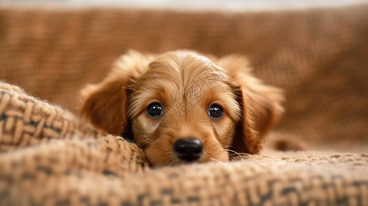 躺在毯子上可爱小狗图片