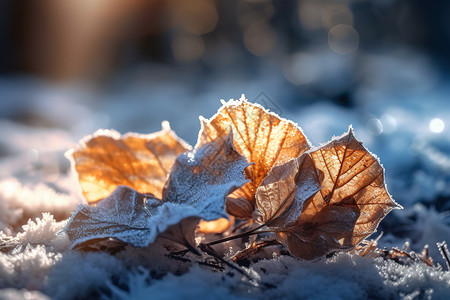 节气霜降树叶上的雪冬天图片