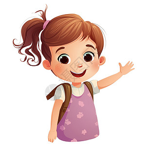 可爱的微笑女孩举手白色背景儿童高清图片素材