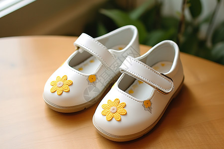 儿童旧鞋素材白色学生鞋黄色花朵插画