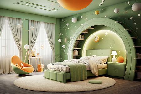 鳄梨绿主色调美丽儿童房间高清图片