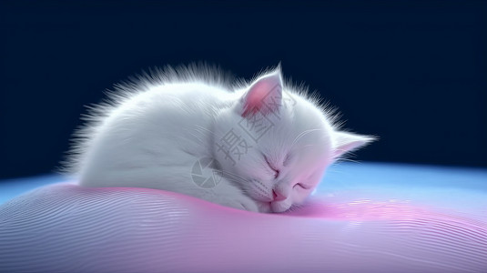 趴在垫子上睡着了的小白猫高清图片
