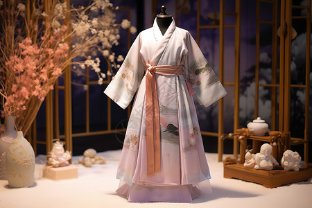 汉服展示浅紫色夏装薄纱汉服中国风插画
