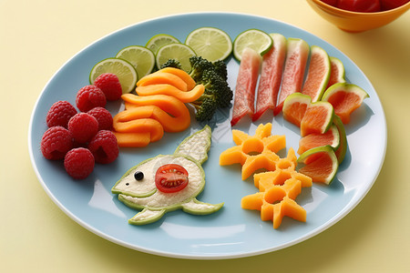 儿童喜欢的食品儿童健康食品可爱水果拼盘插画