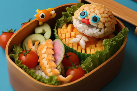 三层饭盒儿童盒饭美味食物可爱装饰插画