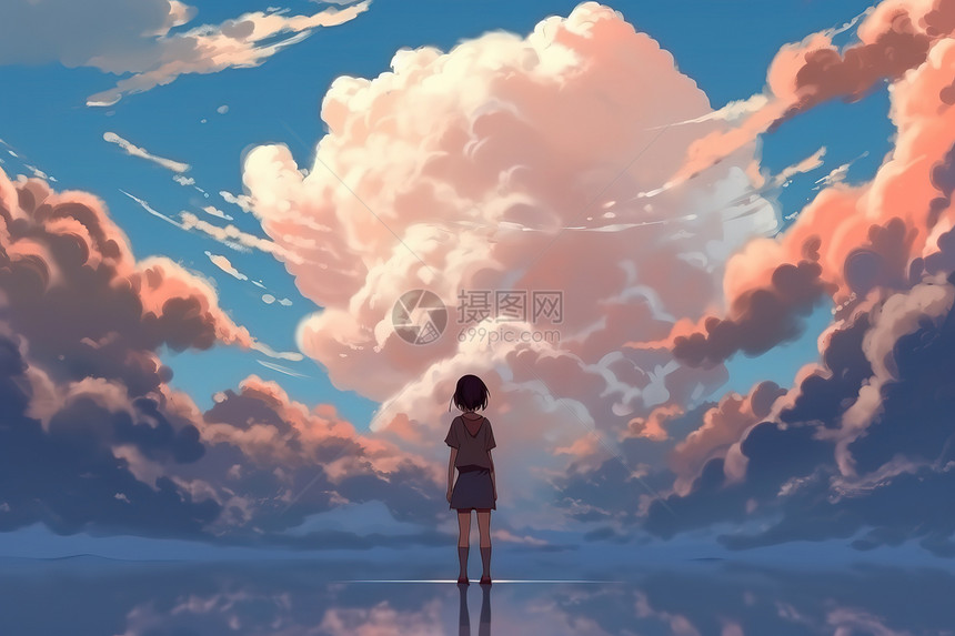 一个女孩看着天空平静宁静图片