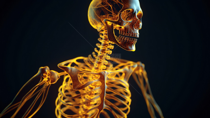荧光灯下的人体骨架图片