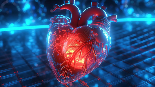 库辛发光的心脏医疗科技概念图插画
