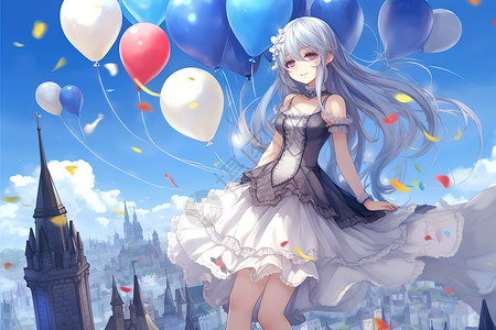城堡精灵女孩美少女气球背景图片
