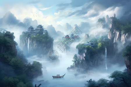 柔光模式山水中国水墨画背景图片