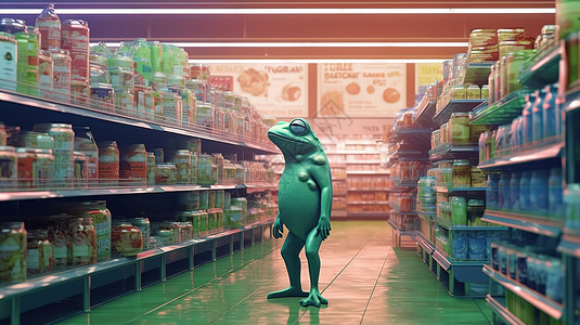 购物的青蛙插图背景图片