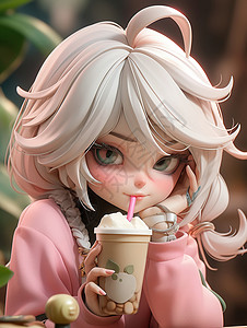 喝奶茶的可爱少女图片