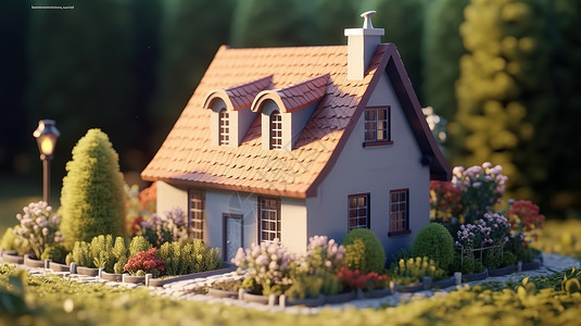 旅行别墅小房子小房子3D模型插画