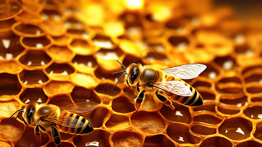 蜂巢背景钻进蜂巢里的蜜蜂插画