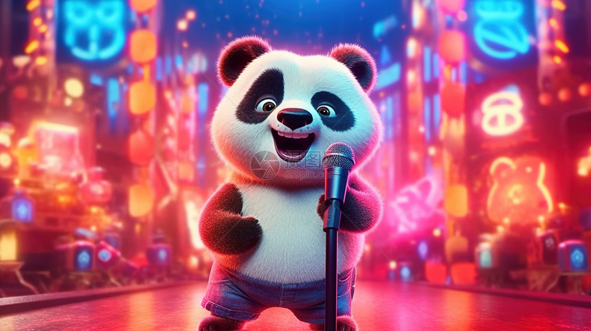 穿着裤子的熊猫在唱歌图片