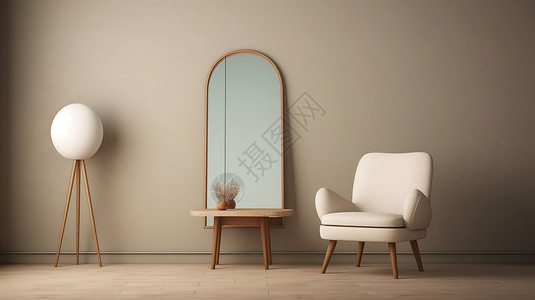 棉麻单人沙发有镜子的单人休息室插画