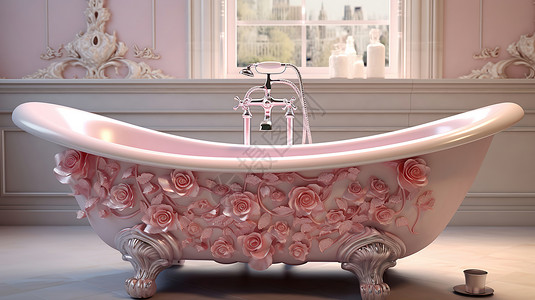 3D雕花欧式浴缸插画