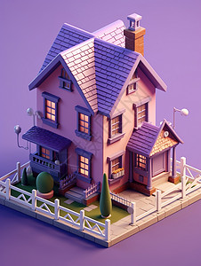 紫色楼房建筑等距小景观模型插画