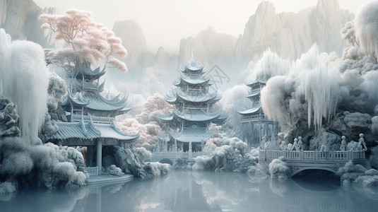 冬季中式建筑图片