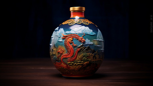 国风立体风景瓷器酒瓶背景图片