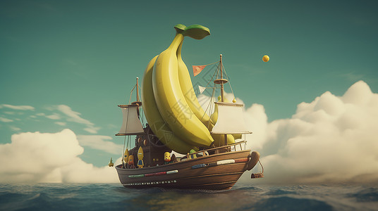 奇幻卡通香蕉船背景图片