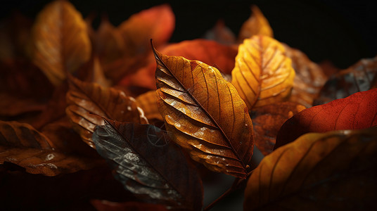 秋天落叶缤纷彩色缤纷树叶插画