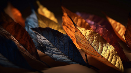 秋天落叶缤纷彩色缤纷树叶插画