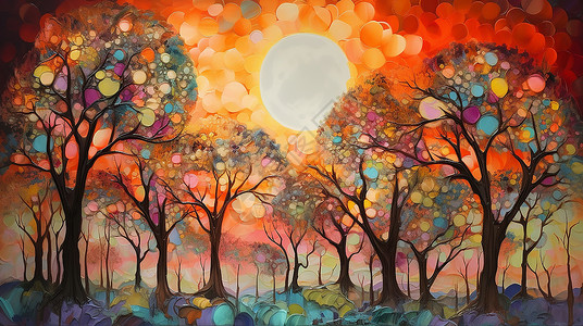厚涂彩色树木绘画背景图片