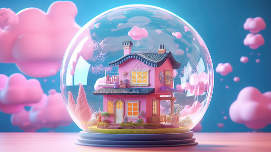 唯美摆件唯美的小房子玻璃球插画