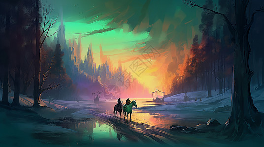 猎人骑马打猎场景背景图片