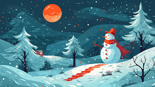 月光的大雪人插图背景图片