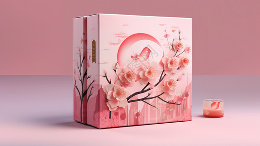 立体桃花粉色包装盒背景图片