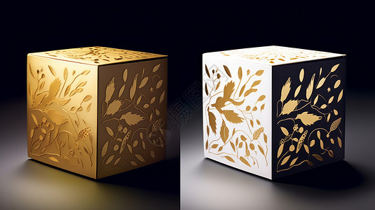 镂空花纹时尚金色立体花纹包装盒插画