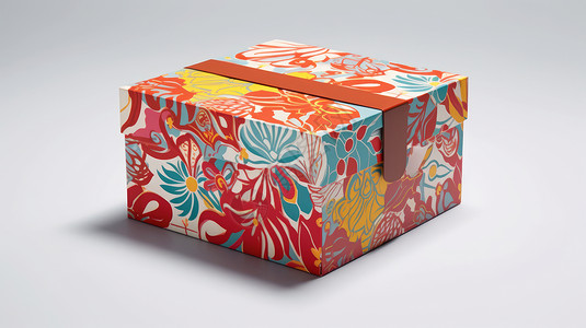 纸盒设计素材彩色抽象花朵立体包装盒插画