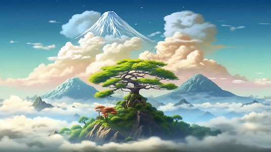 山和松树景观插图图片