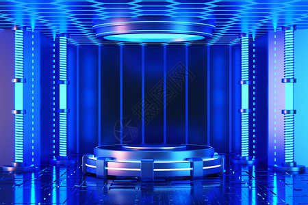 蓝色科技展台背景图片