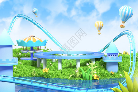 夏天可爱热气球清新游乐场场景设计图片