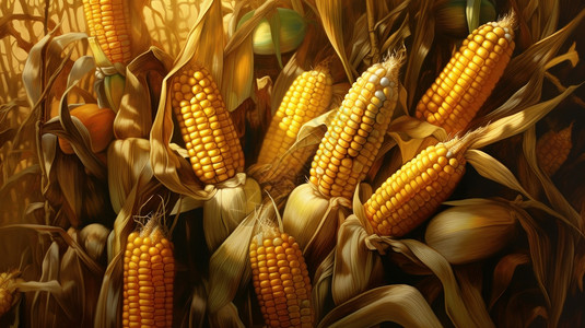 一串玉米秋天丰收的玉米插画