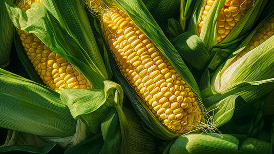 新鲜绿叶嫩玉米背景图片