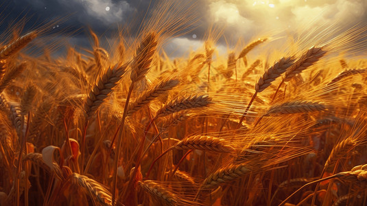 温暖阳光下金色麦子地高清图片