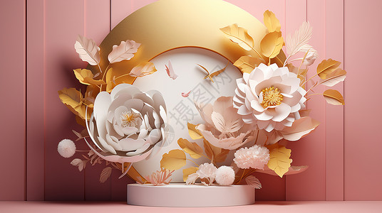 高清时钟素材高清折纸花朵背景插画