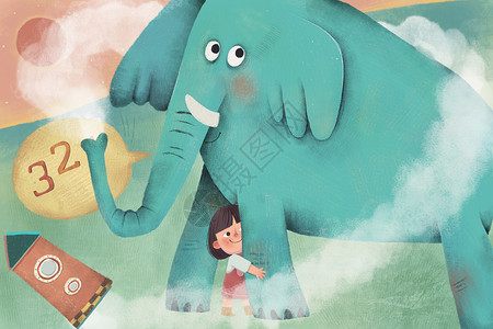 大象和女孩神奇的大象插画