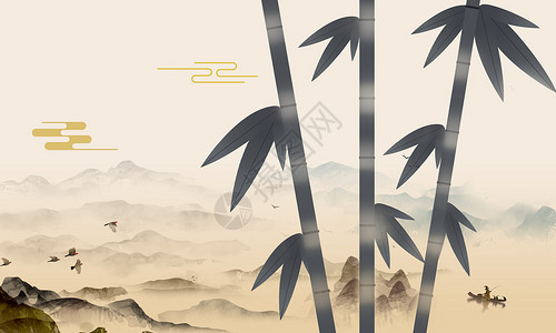 竹子图案中式风渐变背景设计图片