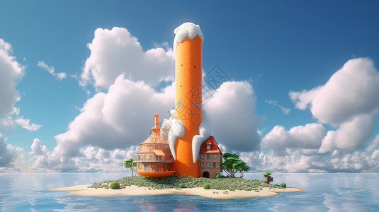 梦幻卡通小岛上的房子背景图片