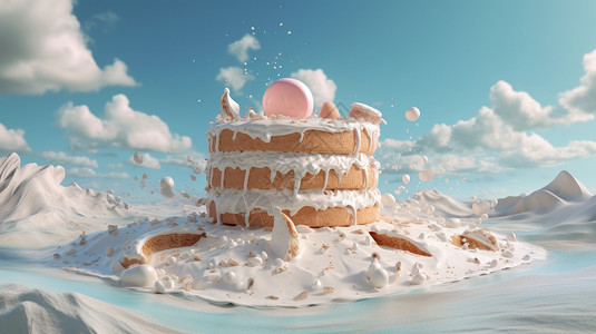 卡通奶油蛋糕岛立体梦幻岛高清图片