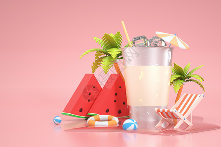 西瓜牛奶汁夏季饮品场景设计图片