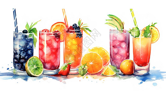 夏季果汁水彩插图图片